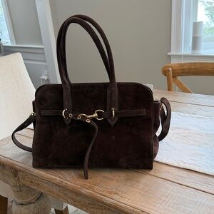 Claudia Firenze Chocolate suede handbag with shoulder strap and gold hardware